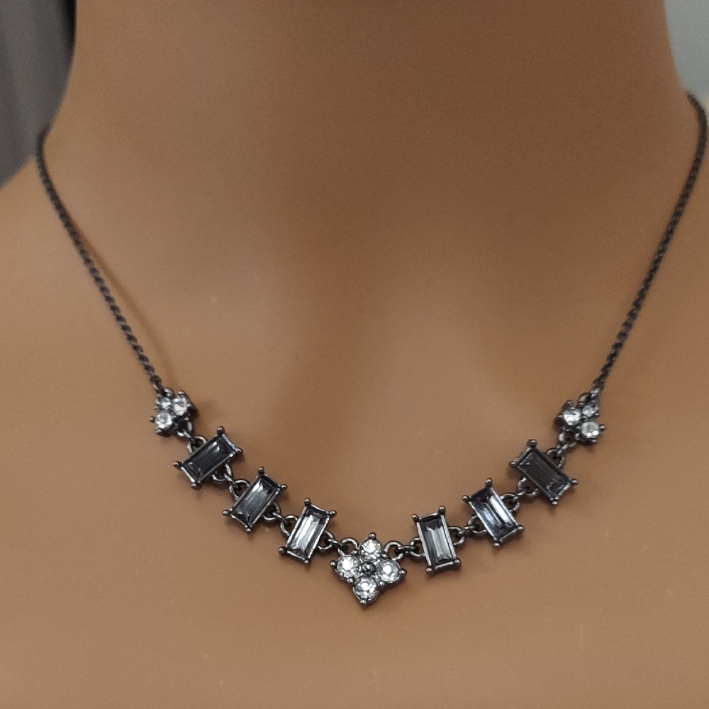 Vintage Avon SAQ Black Emerald Cut  Rhinestone Statement Necklace